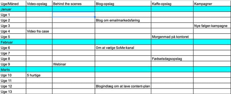 Skema med content-plan